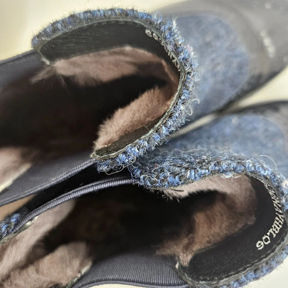 Johnston & Murphy Islander Chelsea Boots Women's 6 Black Leather Blue Tweed SZ 6